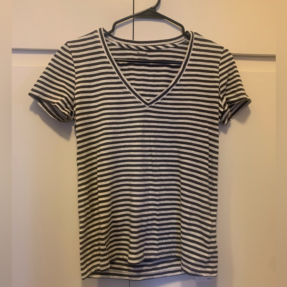 Madewell Charcoal & White Stripe Top 100% Cotton